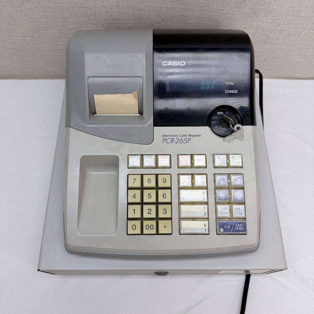 Casio PCR-265P Electronic Cash Register with Key and Cash Drawer Gray Black